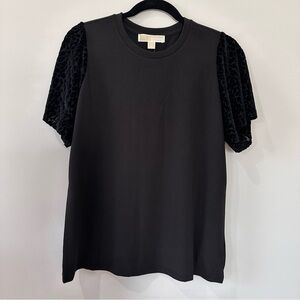 MICHAEL KORS Velvet Sleeve Crew Neck Blouse Top  - NWT - Size M